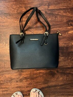 Montana West Black Saffiano Tote with Gold Accents